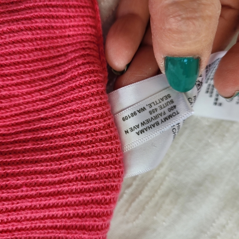 Tommy Bahama boatneck long sleeve ribbed cotton blend hot pink sweater beach PS - Picture 9 of 10